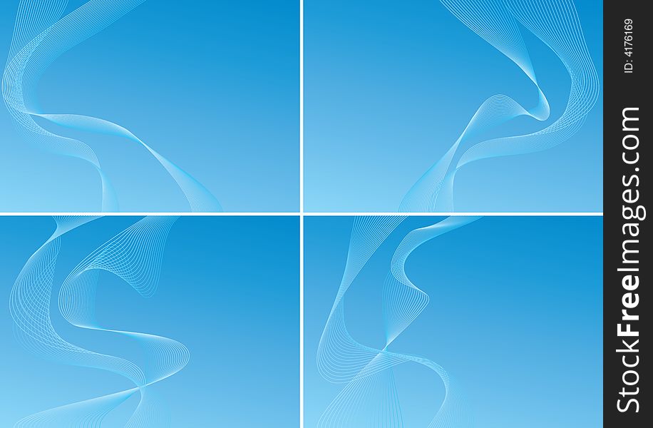Four blue s backgrounds with waves. Four blue s backgrounds with waves