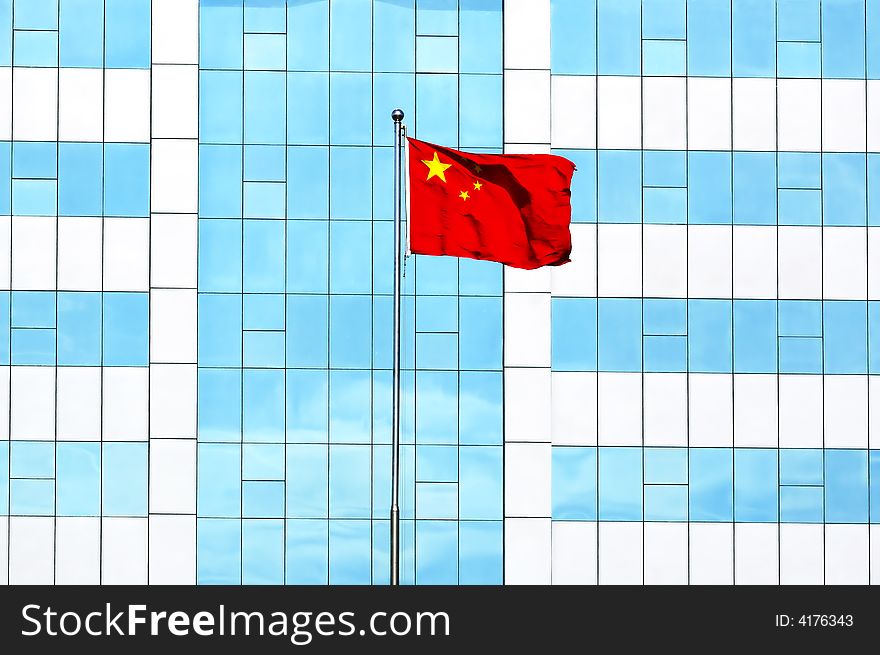 Flag of china with a building background. Flag of china with a building background