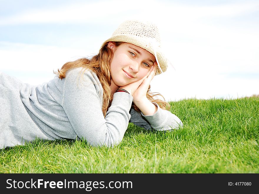 Young girl is enjoying herself at outdoor location