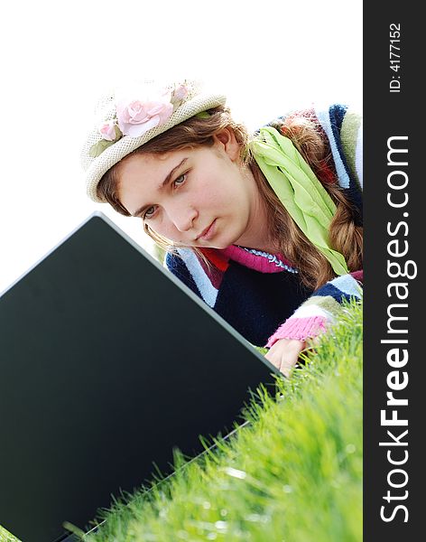 Young girl and laptop