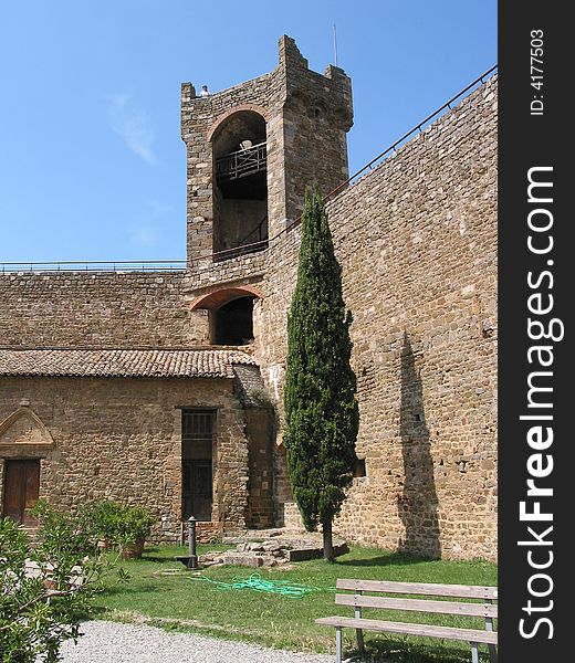 Tuscany tree green tower church chapel. Tuscany tree green tower church chapel