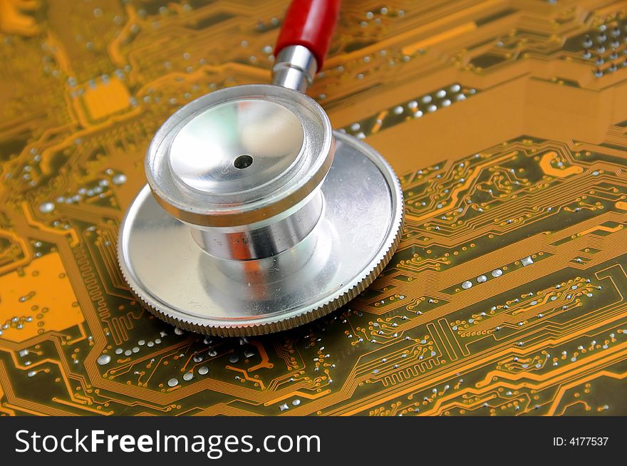 A doctor or nurses Stethoscope and circuit board