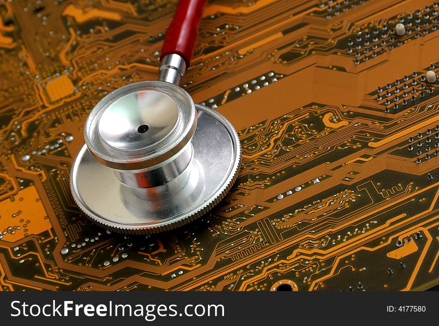 A doctor or nurses Stethoscope and circuit board