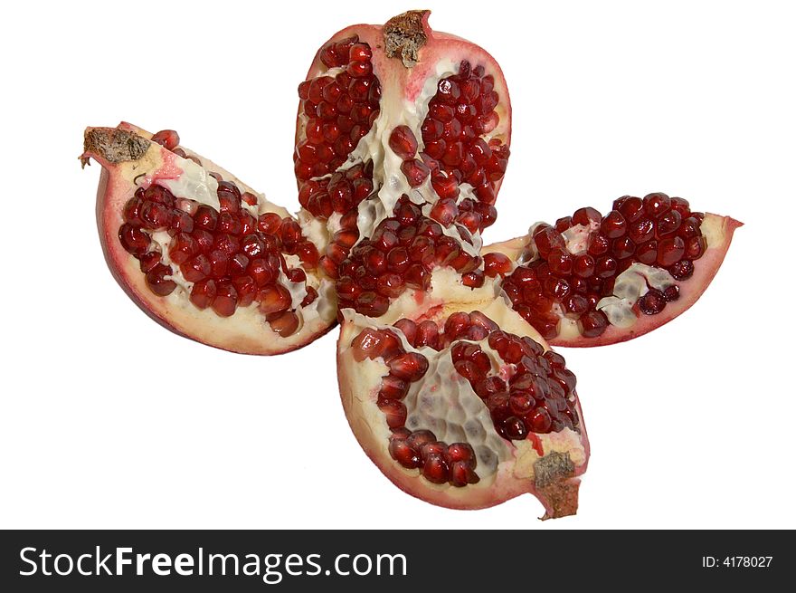 Ripe pomegranate isolatedon white background