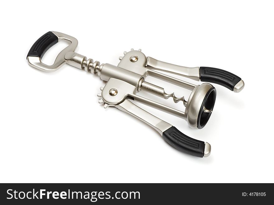 Metal corkscrew, isolated on white background