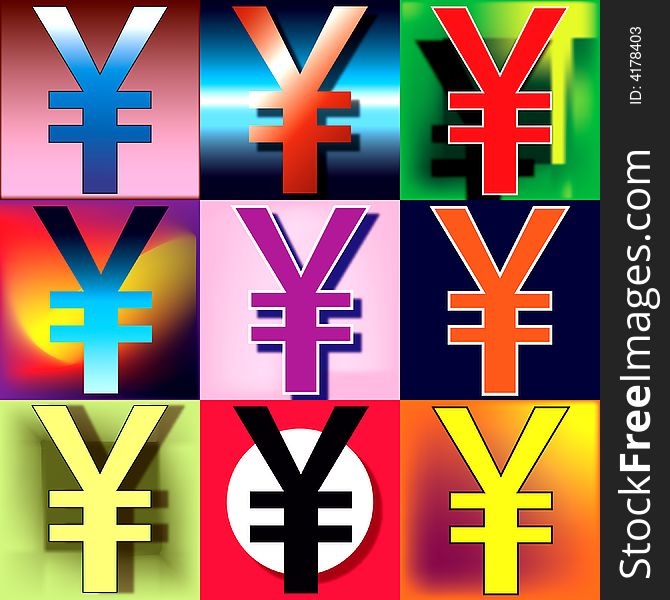 Yen symbols arranged in a POP art style. Yen symbols arranged in a POP art style