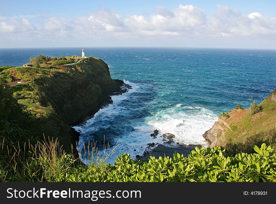 Lighthouse on cliffs at sea Hawaii