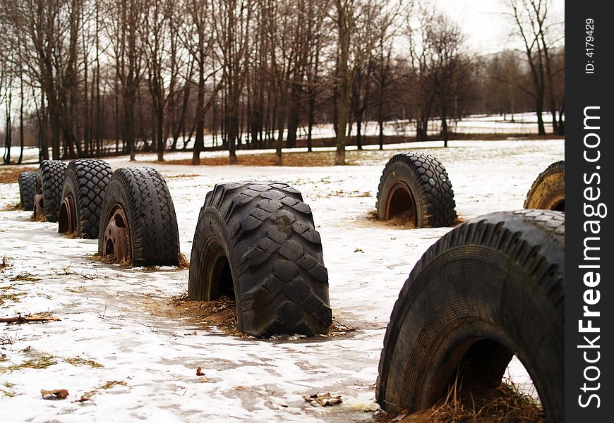 Tire halves in the park