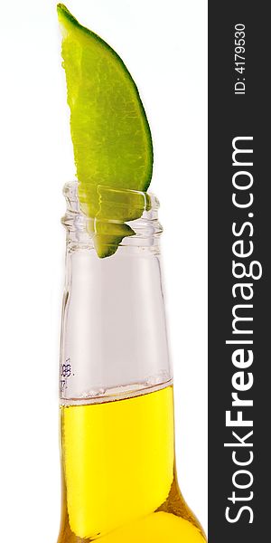 Beer with Lime Isolated on White Background. Beer with Lime Isolated on White Background