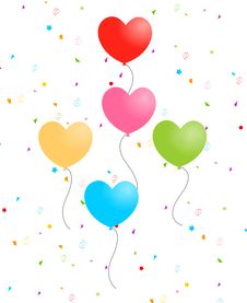 Hearts Balloons With Confetti Stock Images Hearts Balloons With Confetti Stock Images