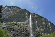 Swiss Waterfall, Paragliding Stock Photo Swiss Waterfall, Paragliding Stock Photo