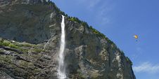 Swiss Waterfall, Paragliding 2 Stock Images