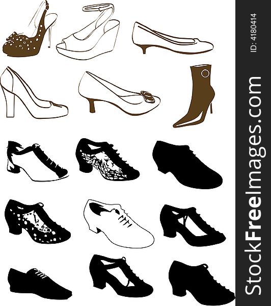 Vector illustration for a variety of shoes in style.