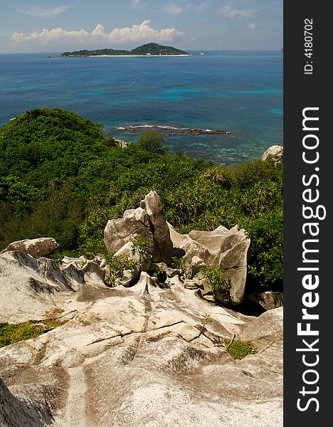 Stones and rocks on island on a background of ocean