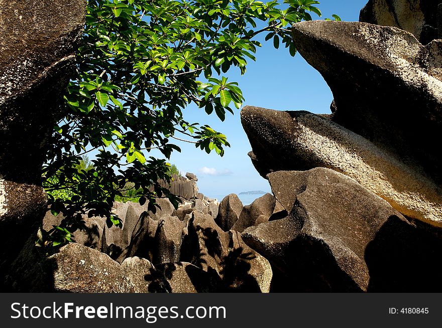 Stones and rocks on island on a background of ocean