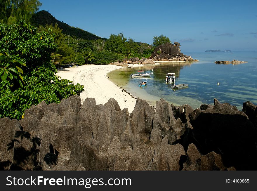 Stones and rocks on island on a background of ocean