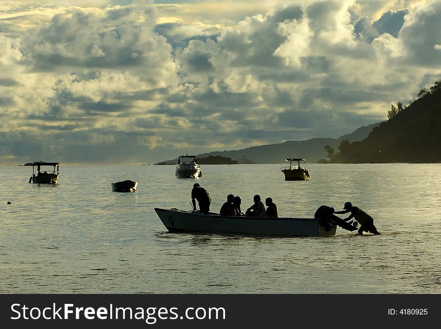 Boat on Seychelles islands at the Indian ocean