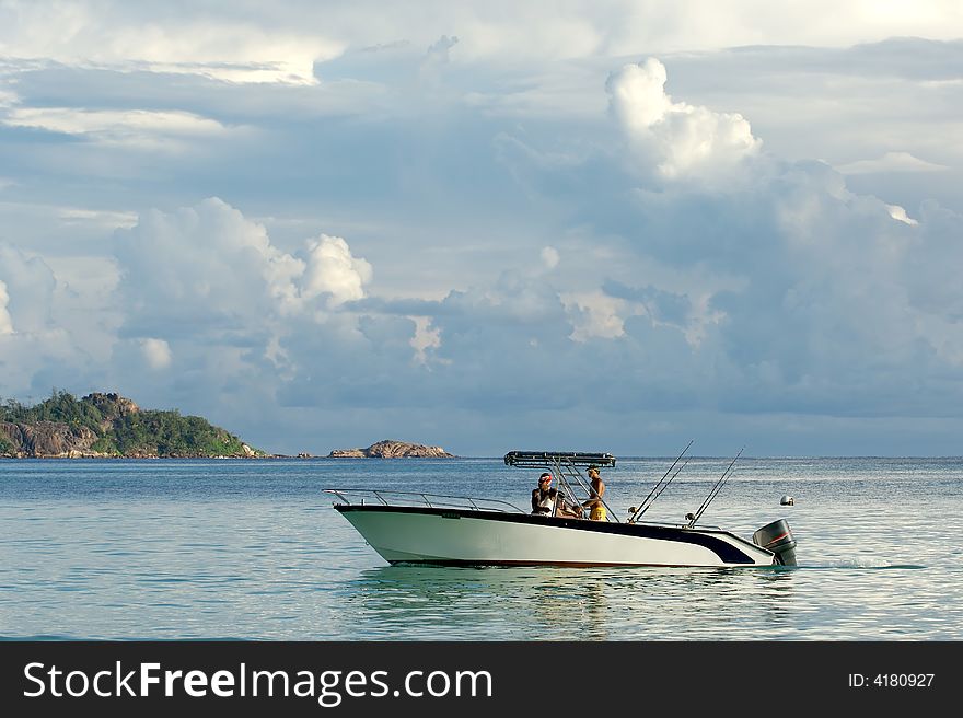 Boat on Seychelles islands at the Indian ocean