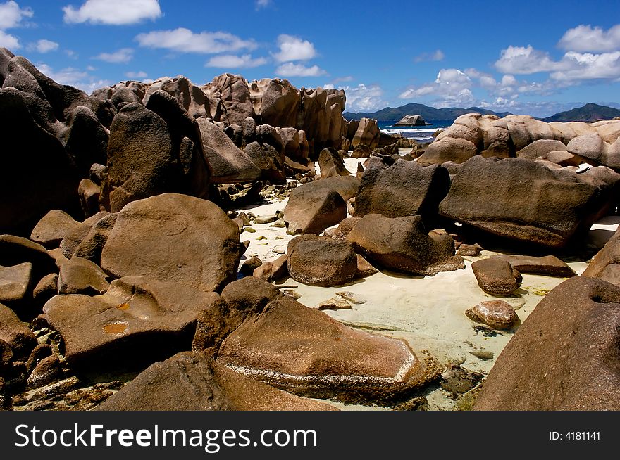 Stones and rocks on island on a background of ocean