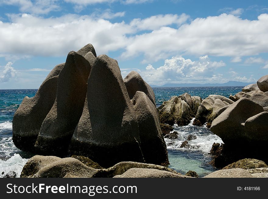 Stones and rocks on island on a background of ocean