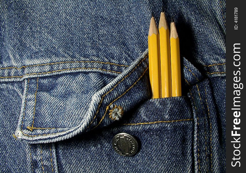 Pencils in the jeans pocket. Pencils in the jeans pocket