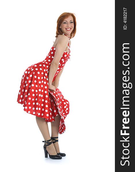 Portrait redheaded with spotted dress