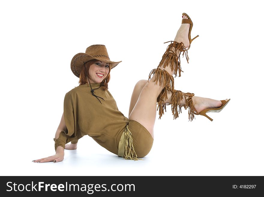 Sexy girl in cowboy hat on white background. Sexy girl in cowboy hat on white background