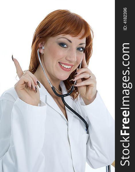 Young doctor with stethoscope on isolated background