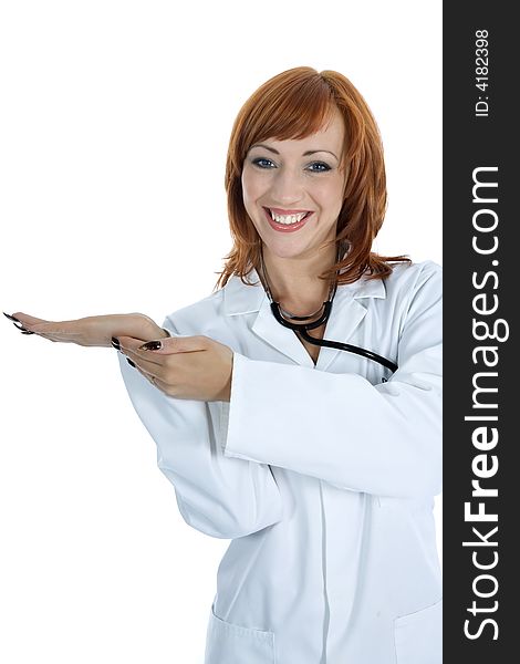 Young doctor with stethoscope on isolated background