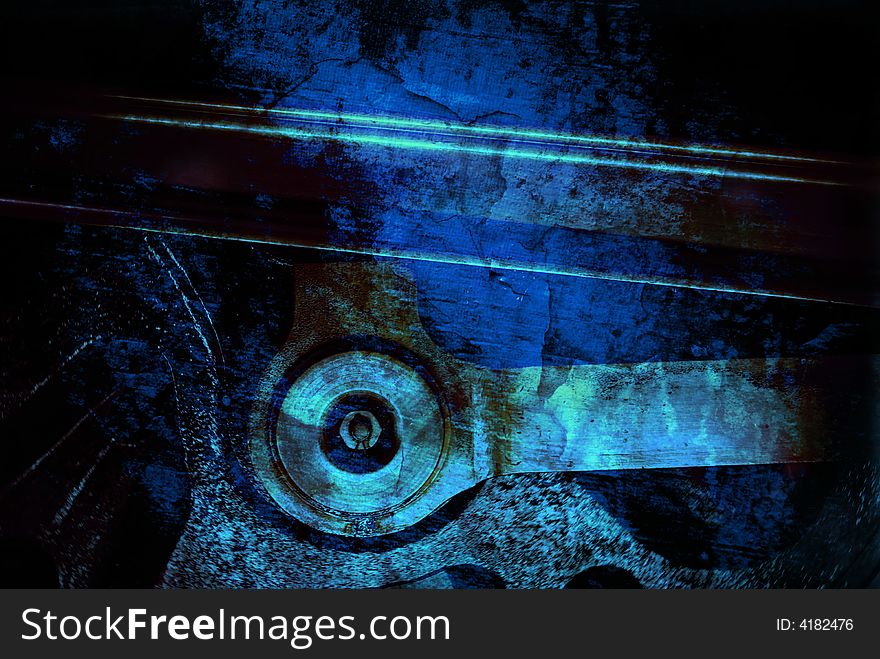 Abstract image of train wheel overlaid with textures. Abstract image of train wheel overlaid with textures