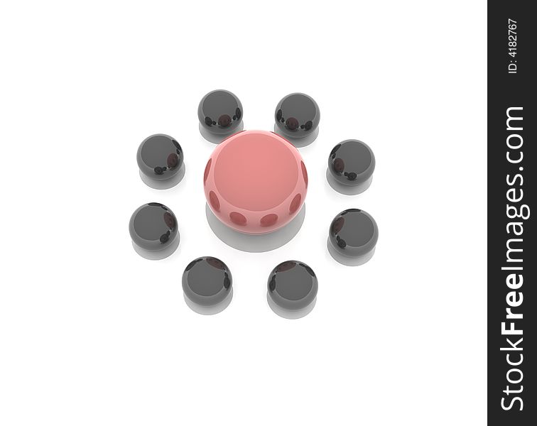 Red and black balls on isolated bacground