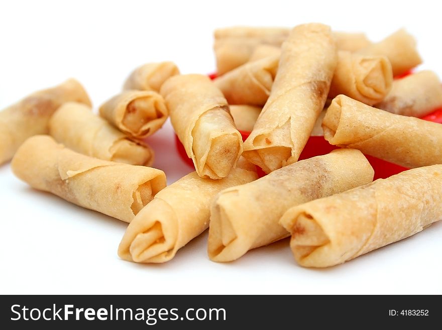 Mini shrimp roll is a commonly eaten snack during chinese new year