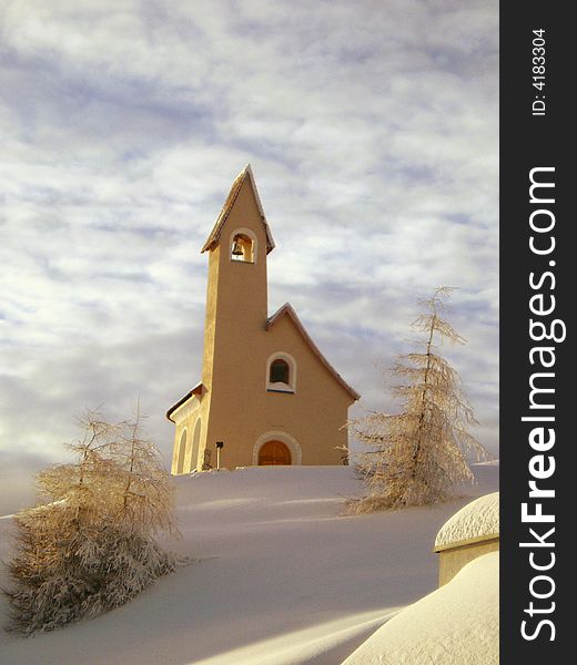 One small church of winter in a snow landscape. One small church of winter in a snow landscape
