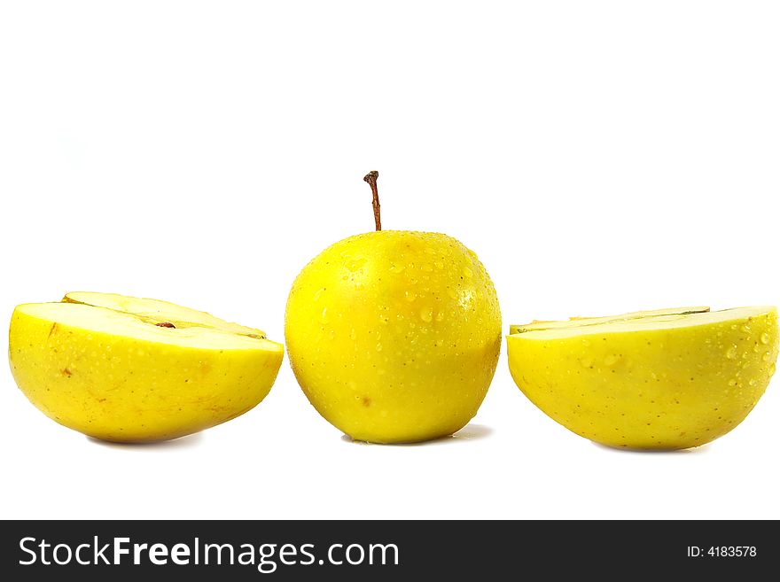 Cut freshness yellow apple.  isolated object