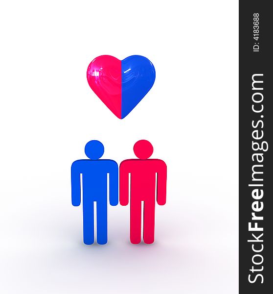 Couple with heart symbol - 3d illustration