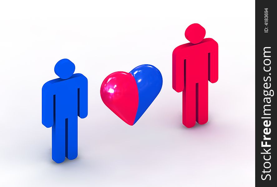 Couple with heart symbol - 3d illustration