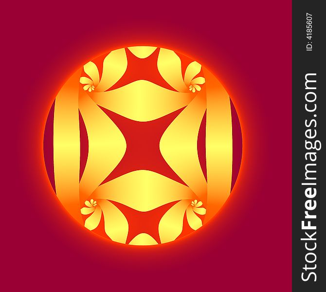 A circular fractal done in warm shades of red and yellow. A circular fractal done in warm shades of red and yellow.