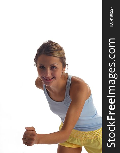 Running fitness girl on a isolated