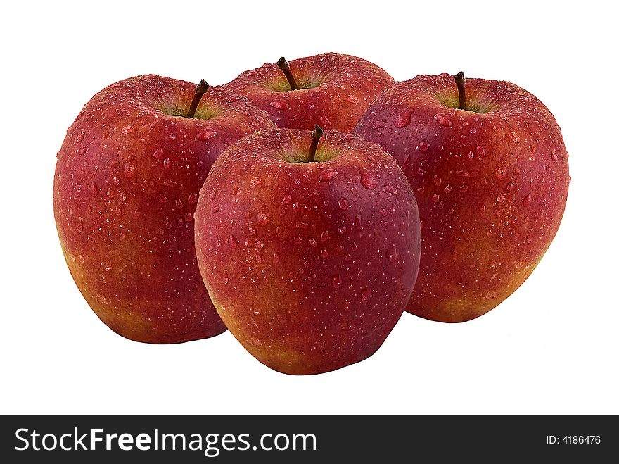 Four red apples, four red fresh apples