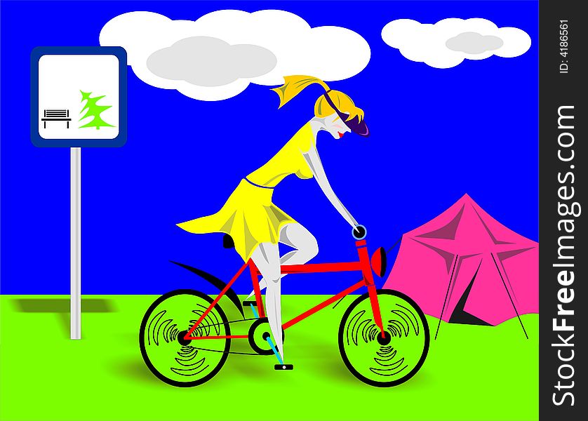The vector image of the girl - lady going on a bicycle