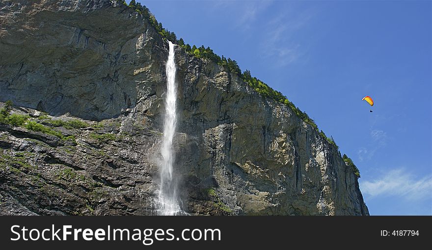 Swiss waterfall, paragliding 2