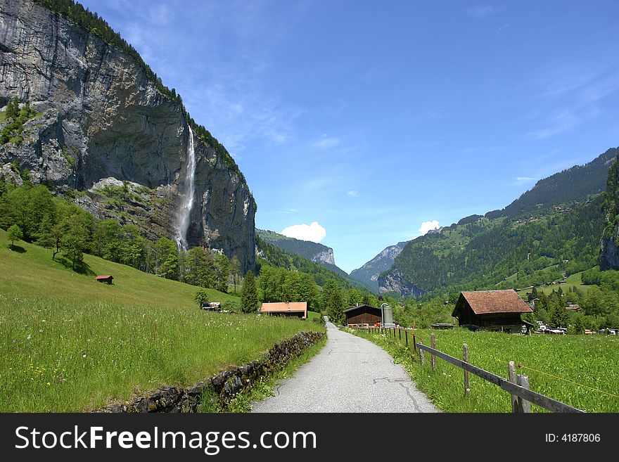 picturesque swiss valley in summer. picturesque swiss valley in summer