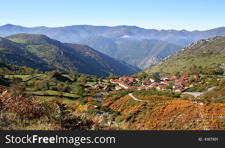 Small village between mountains in north spain