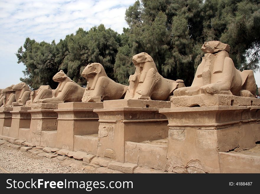Sheeps statues in Karnak temple, Luxor, Egypt.
