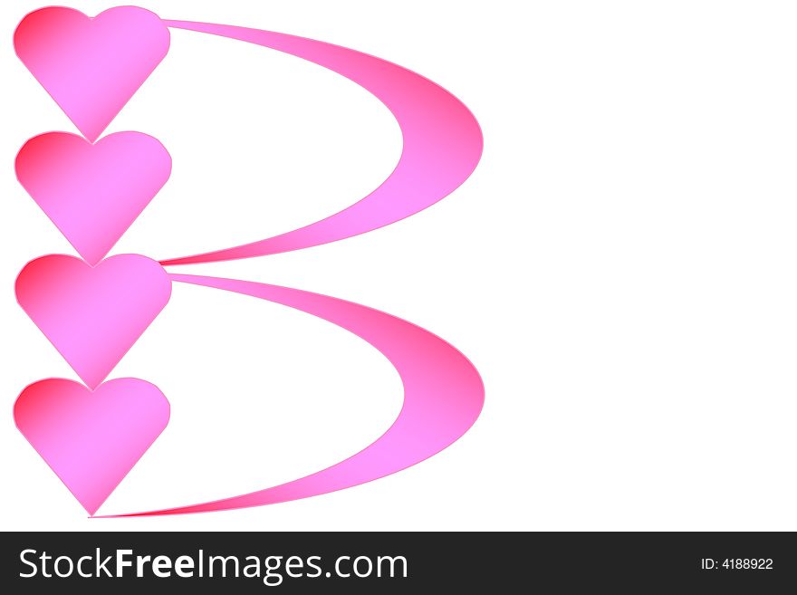 Artsy illustration of Pink letter b with hearts stacked. Artsy illustration of Pink letter b with hearts stacked