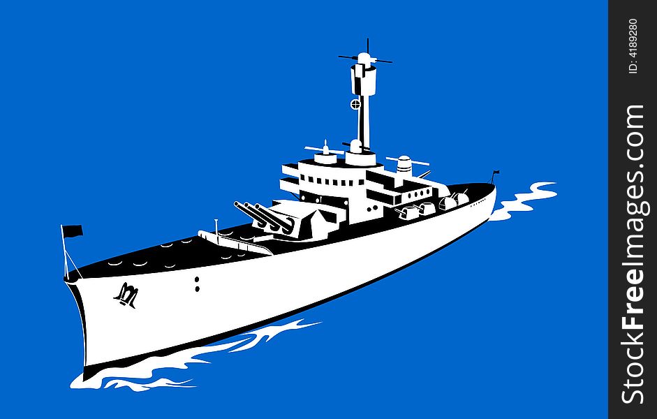 Vector art of a Warship aerial view on blue background