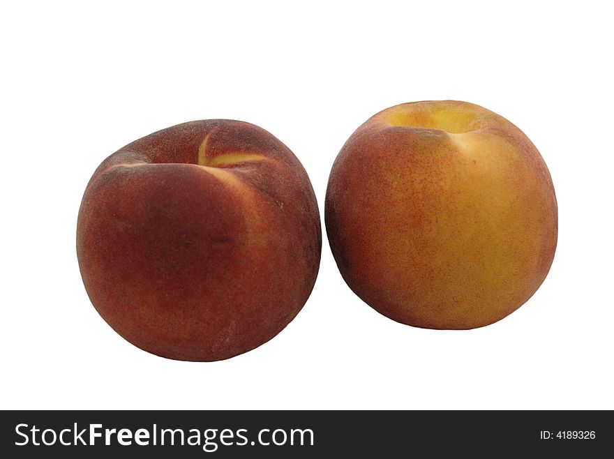 A pair of peaches isolated against a white background.