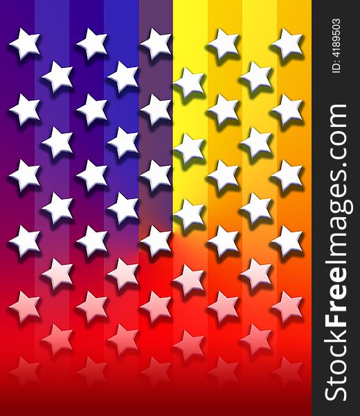 American flag composed with Primary color gradient.  Stars flooding a saturated backround. American flag composed with Primary color gradient.  Stars flooding a saturated backround