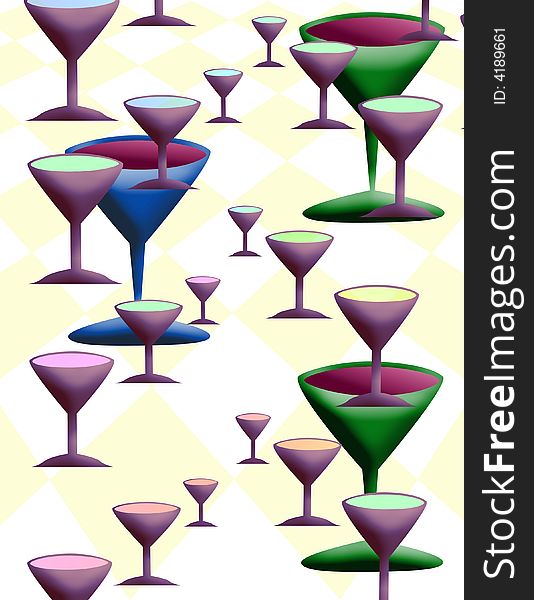 Wine / Martini glasses on yellow checker patterned backround. Wine / Martini glasses on yellow checker patterned backround