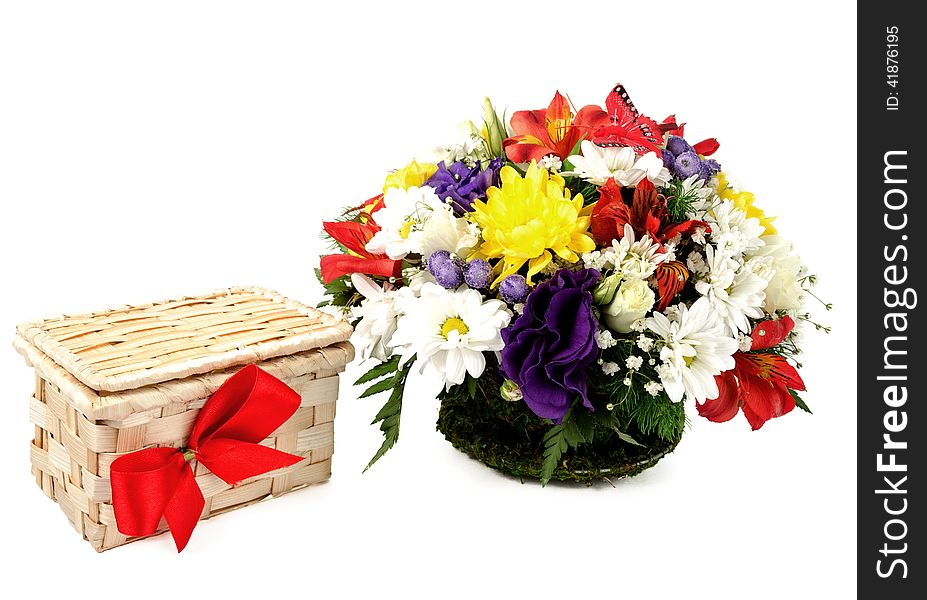 Bouquet Of Flowers On A White Background With A Gi